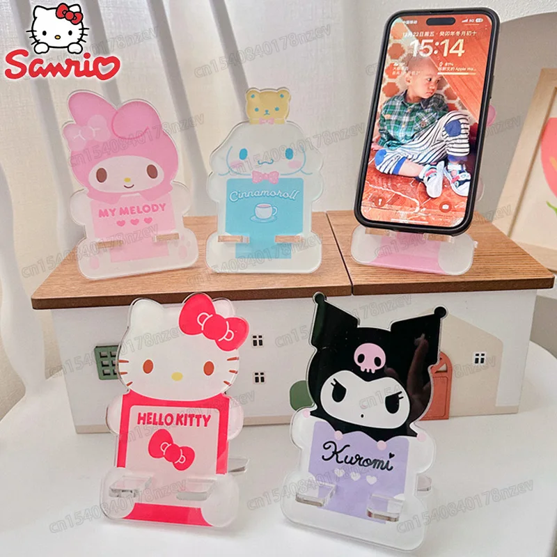 

Новинка, подставка для телефона Sanrio, стилизованная под кожу Hello Kitty Cinnamonroll, похвалка, акриловый мультяшный милый Настольный телефон, игрушки на день рождения Gtft