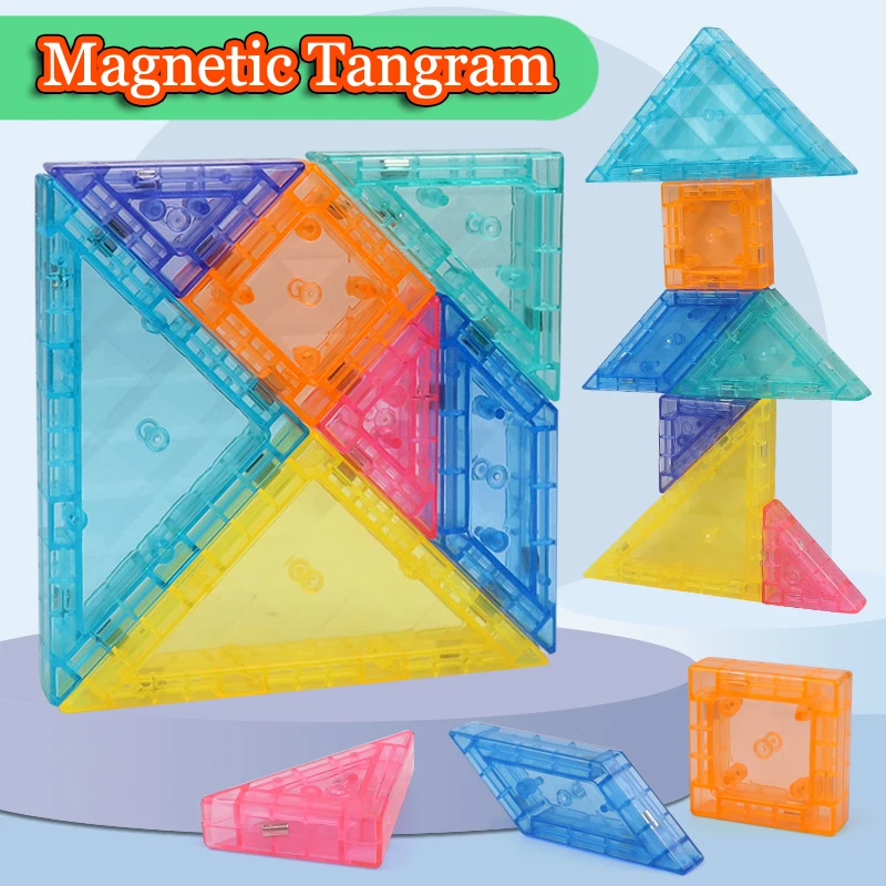 Montessori Magnetic Tangram Jigsaw Toys 3D Geometric Figure Puzzles Game Logical Thinking Training Educational Toys for Children