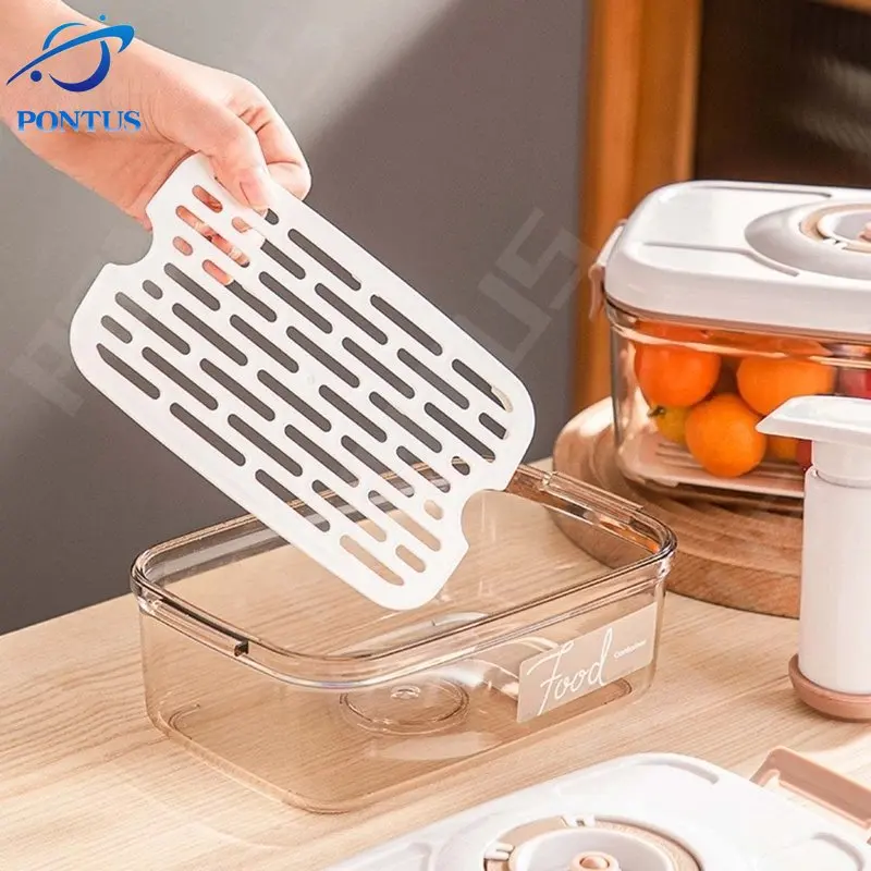 Vacuum sealed container Food storage box Plastic silicone anti-drip  wear-resistant hand pump 1.45L transparent box (with hand pump) 