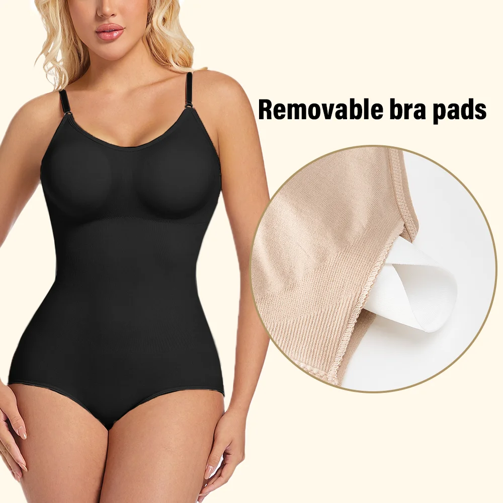 Slimming Shapewear Removable Bra Pads Bodysuit Body Shaper Women Seamless Tummy Control Slimming Sheath Flat Belly for Underwear 3