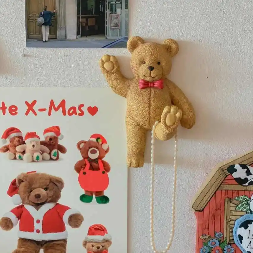 Cute Bear Resin Hook Wall Hanging  Retro Ins Style Blogger Bear Festival Gift Decorative Resin Ornament 4