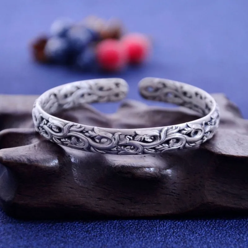 アクセサリー vintage design plate silver bracelet 925 Sterling Silver Vintage Victorian Floral Panel Link