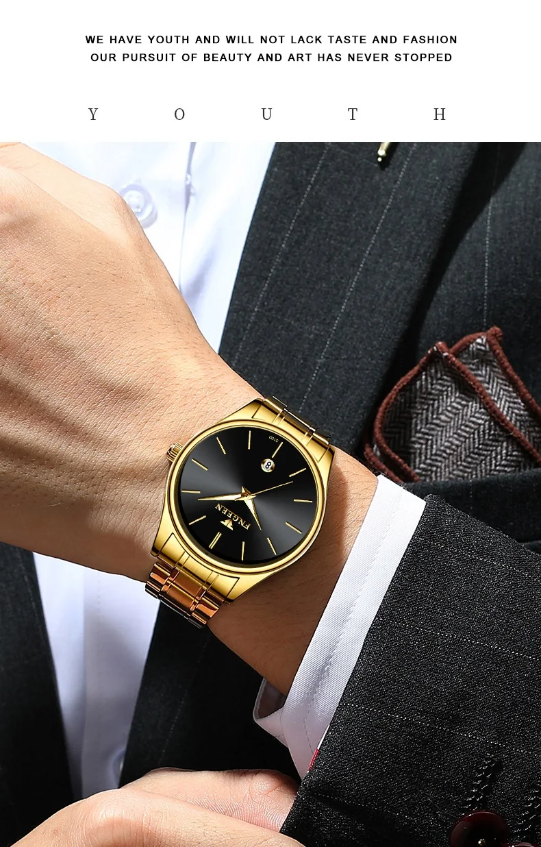 BINBOND stainless steel durable quartz watches for men luxury luminous waterproof precise auto date men's watch casual reloj