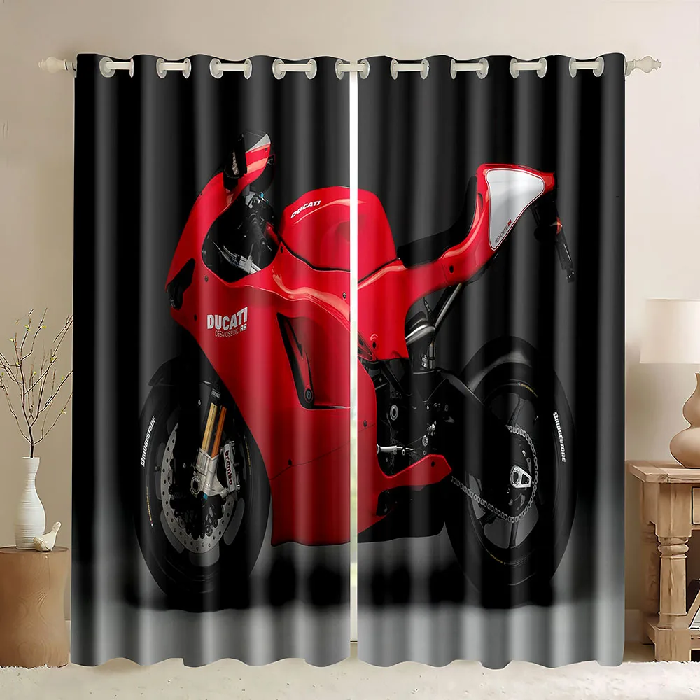 

Motorcycle Window Curtains,3D Dirt Motocross Dirt Bike Rider Silhouettes Crossing The Road in Motocross Race Blackout Curtains