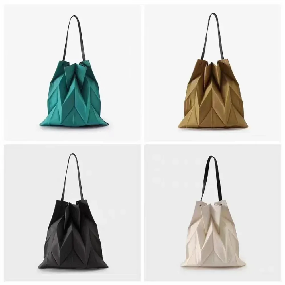 Fashion Women's Geometric Pleated Bags Korean Style Canvas Large Capacity Shoulder Bag Ladies Shopping Bag Female Tote Handbag