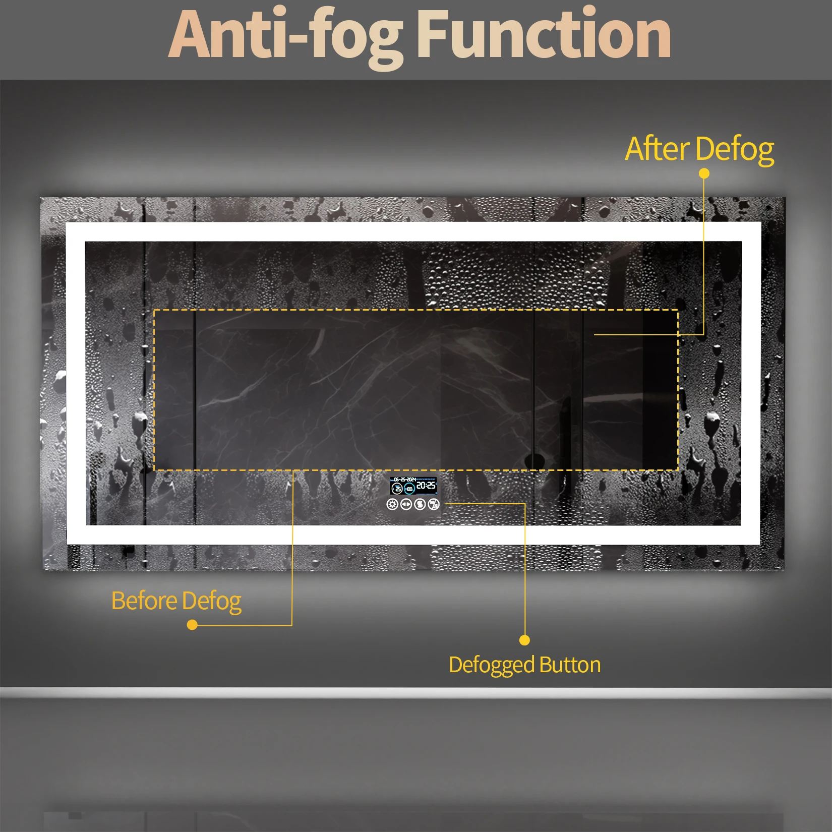 Wisfor LED Bathroom Mirror with Lights Vanity Make Up Mirror Dimmable, Smart Bluetooth Digital Display 3 Colors Memory 4