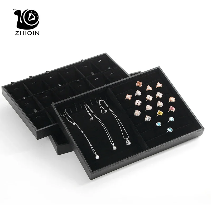 Black Velvet Ring Bracelet Necklace Pendant Earring Organizer Holder Jewelry Storage Tray Jewelry Display Stand Box