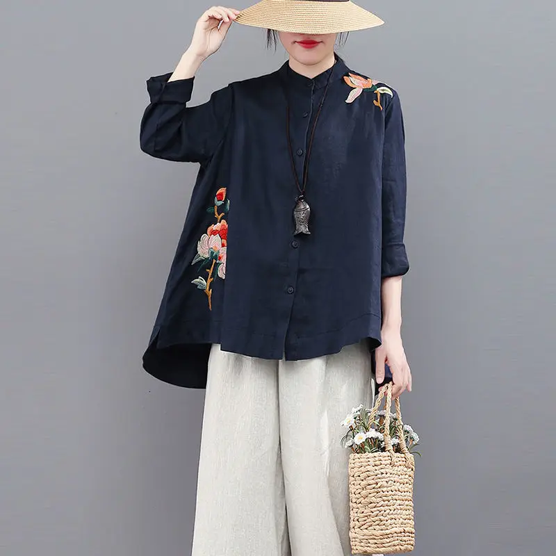 Ethnic Style Vintage Harajuku Embroidery Chinese Tops Women Spring classical Loose Cotton Coat Tang Suit Female Autumn