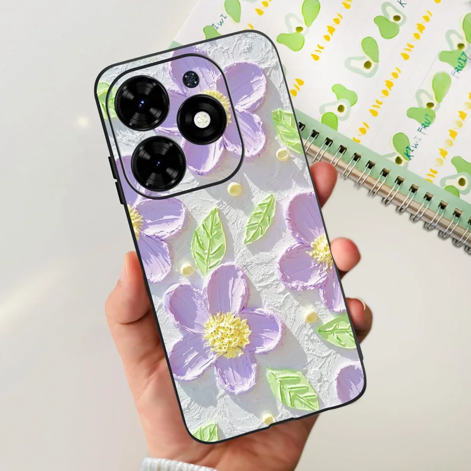 Fashion Flower Shockproof Silicone Slim Soft Black Phone Case
