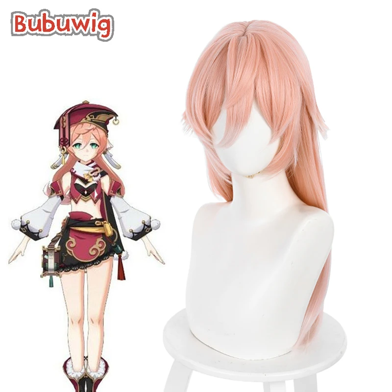 Bubuwig Synthetic Hair Genshin Impact Yanfei Cosplay Wig Women 60cm Long Straight Pink Mixed White Heat Resistant Party Wigs 2023 new genshin impact women hoodies klee anime cosplay hoodied sweatwear harajuku hoodie clothes tops long sleeve sweatshirt