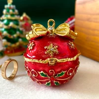 Hinged Xmas Jingle Bell Trinket Box With Crystals Figurines Hand-painted Jewelry Ring Holder Christmas Tree Hanging Decor Gift 1
