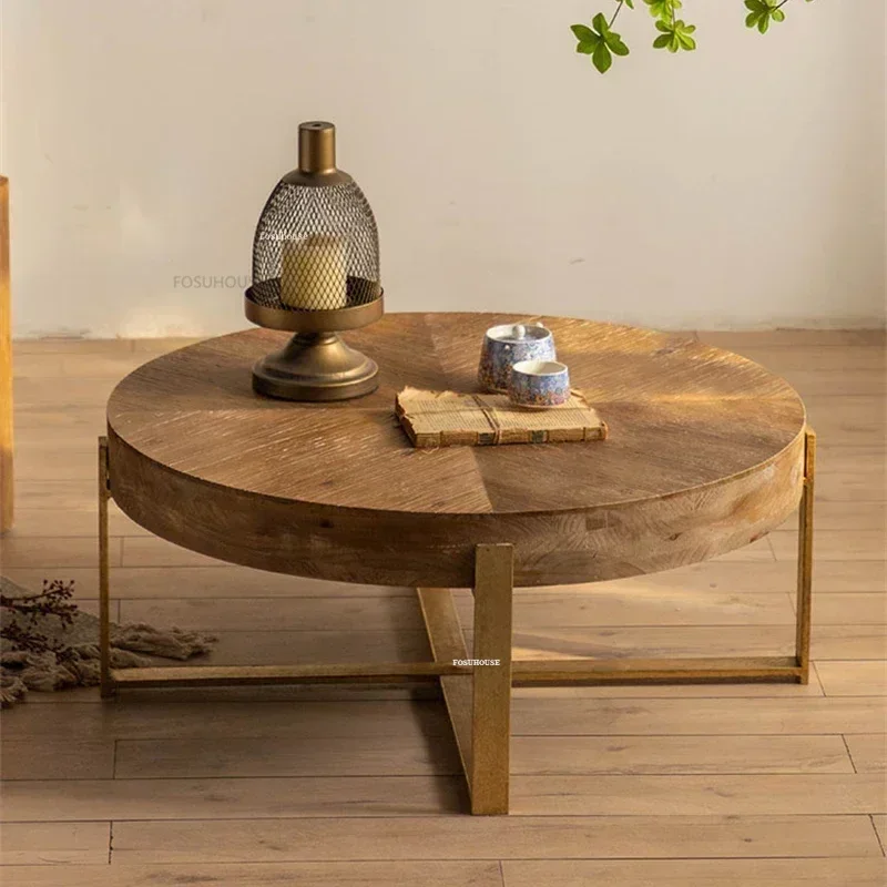 Nordic Retro Round Coffee Tables Household Solid Wood Table Simple Creative Multi-functional Balcony Tea Table Caf&eacute; Furniture X
