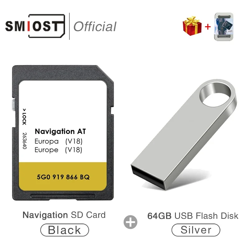 

SMIOST V18 Sat Nav SD Card 16GB with AT V18 Maps for Discover Media Navigation MIB1 GPS System UK/EU Map Card
