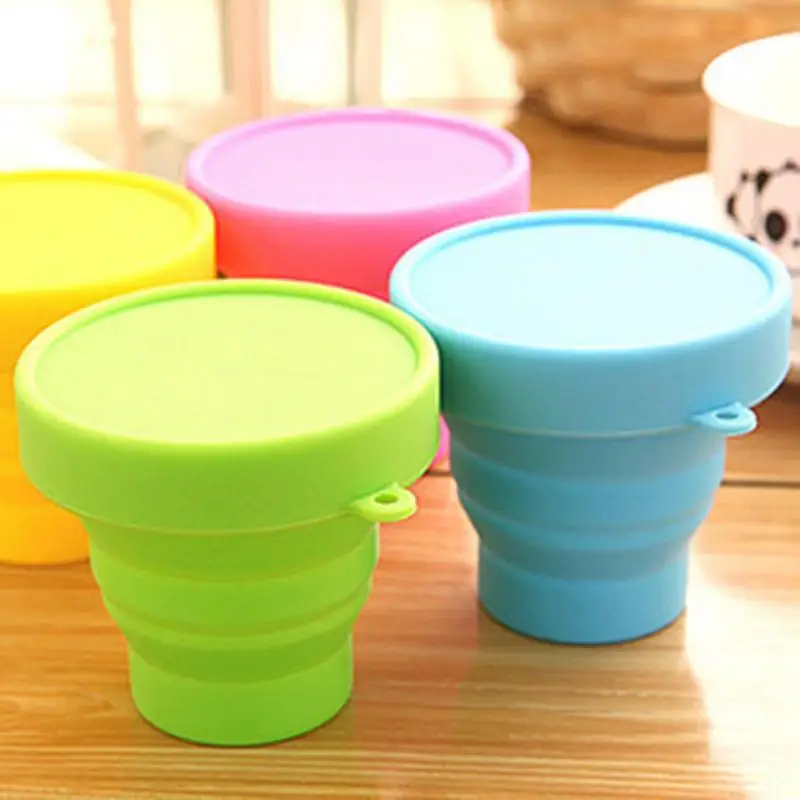 Silicone Folding Cup With Lid For Travel Soft Collapsible Drink Water Cup For Outdoor Drinking Hiking Bicycling Running Climbing folding cup