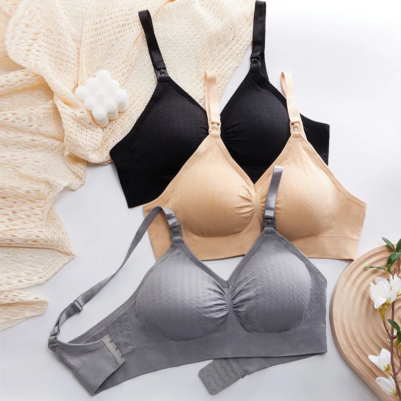 New High Quality Single Handed Front Buckle Nursing Bra Breathable Women Breastfeeding Underwear Seamless Maternity Bra Push Up 4