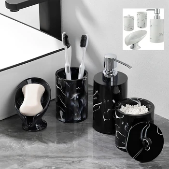 호텔 럭셔리 욕실 액세서리 세트, 송진 비누 디펜서 칫솔 컵 면봉 케이스 및 비누 접시, 가정 호텔 기숙사, 4 개