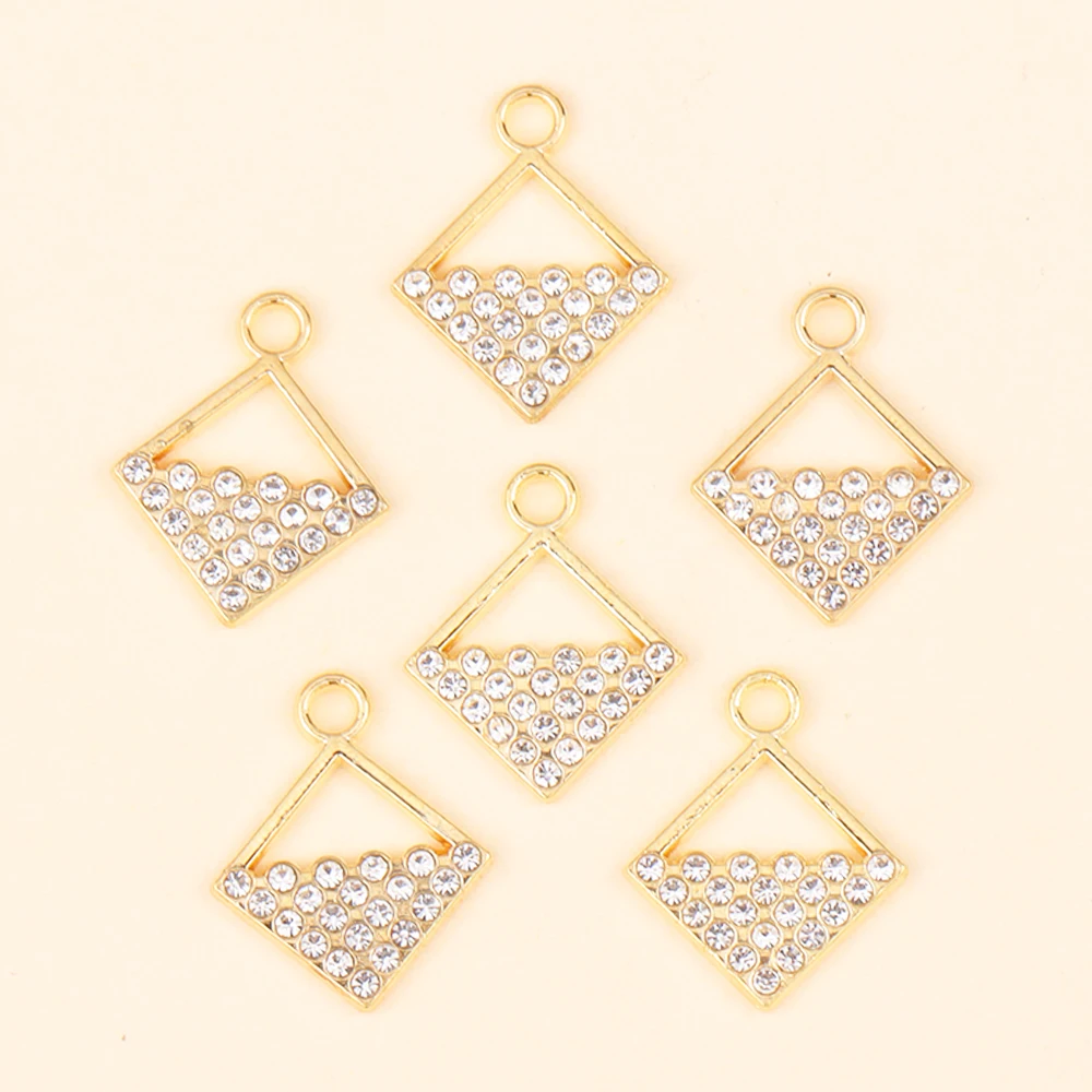 

10Pcs Gold Color Alloy Rhombic Charm For Jewelry Making Shiny Zircon Pendant Earrings Necklace Diy Accessories Crafts Finding
