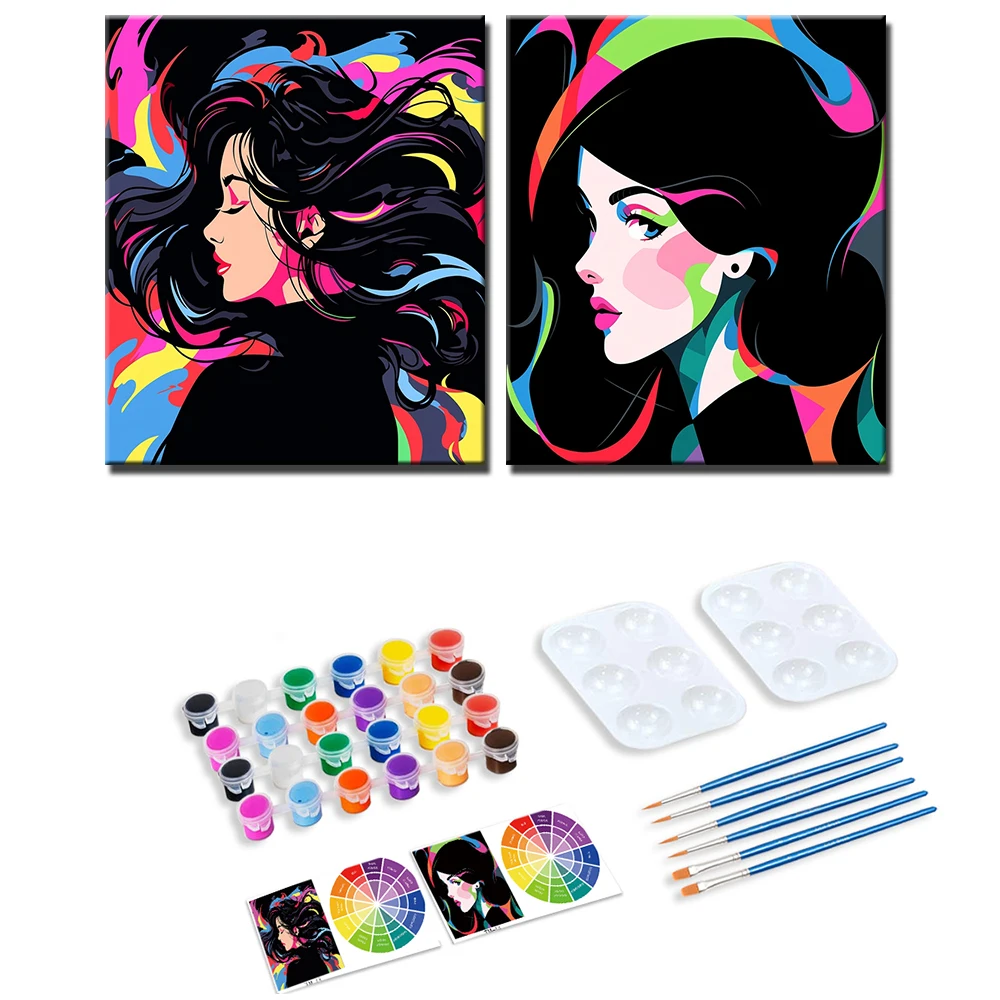 아크릴 페인트 프레임 캔버스 페인팅 키트, 미리 그려진 캔버스, 여성 페인트 파티 키트, 성인용 페인트 아트 세트, 20x25cm, 신상품, 2 개