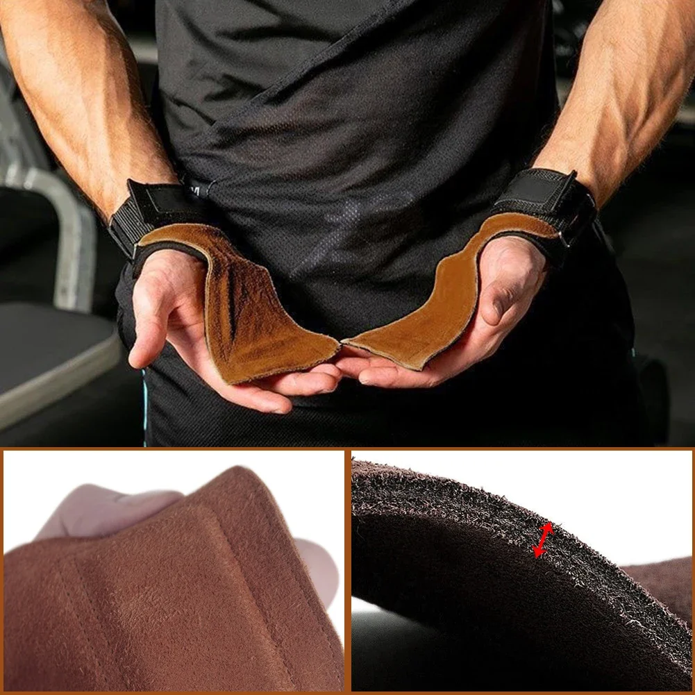 Bench Press Weight Lifting Wrist Hooks Straps Cowhide Deadlift Gloves and Grip Pads for Fitness Gym Training Dumbbell Pull-Up 4