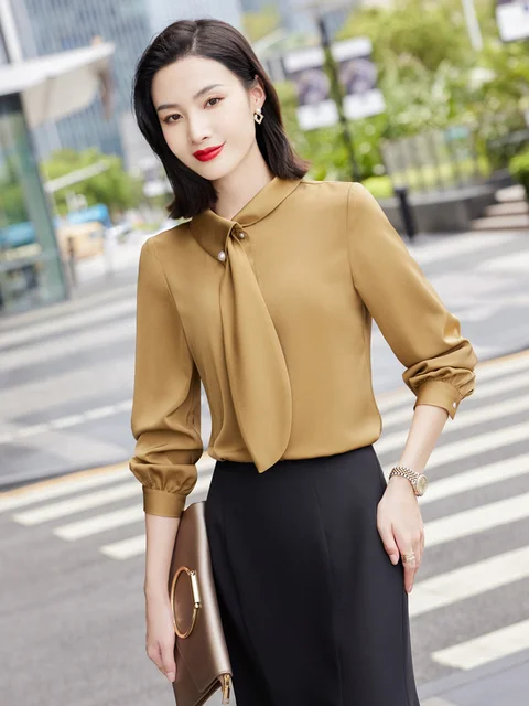 Long Sleeve Blouses Shirts Elegant Spring Autumn Formal OL Style