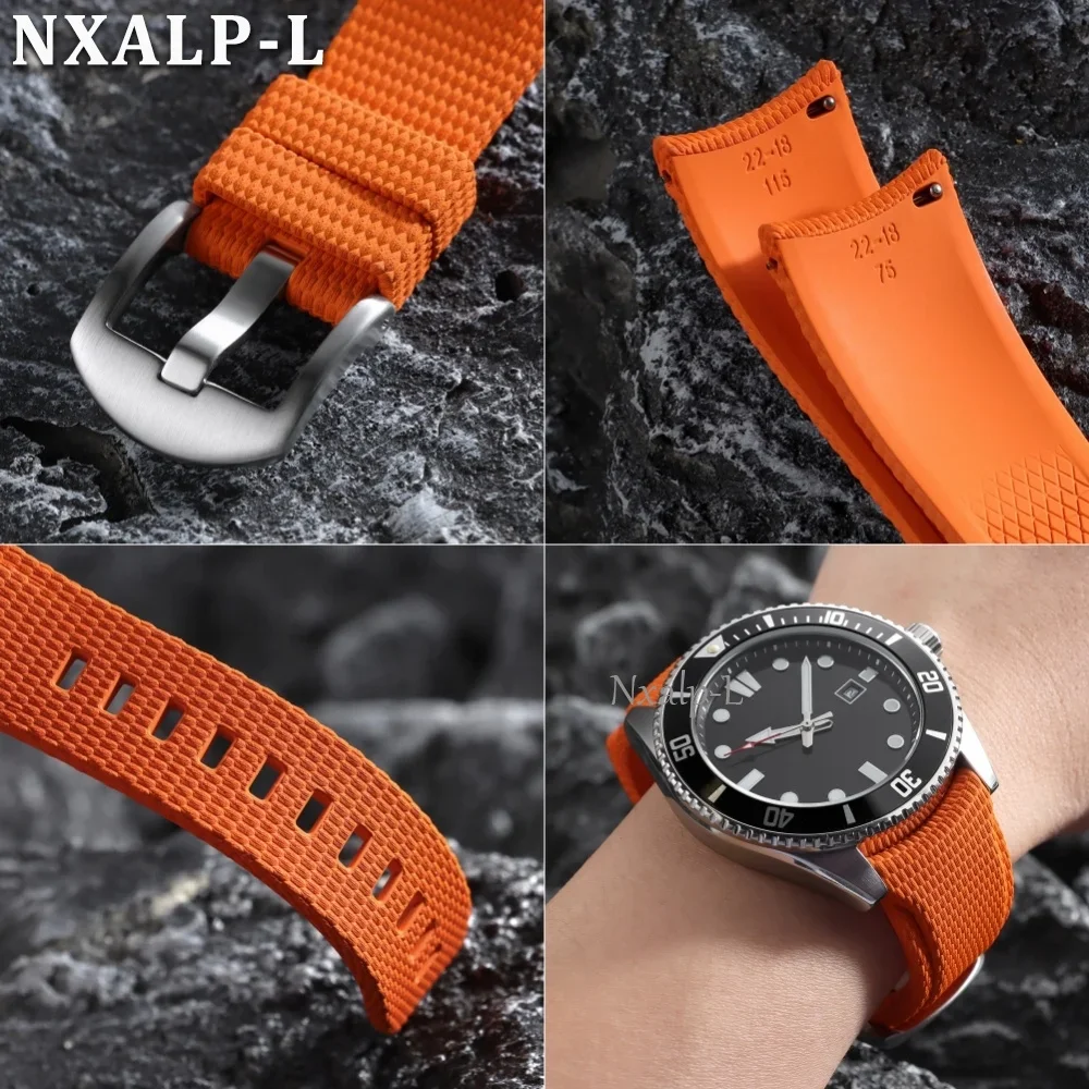 Premium Curved End Waterproof FKM Fluororubber Watch Strap with Quick Release - Available in 20mm, 21mm, 22mm Sizes