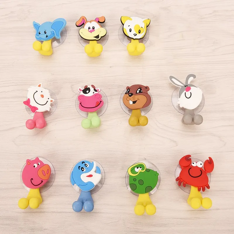 Multifunctional Cute Cartoon Animal Suction Cup Toothbrush Holder Hooks Bathroom Accessories Wall Suction Holder Tool 1PC toothbrush holder wall mounted storage hook