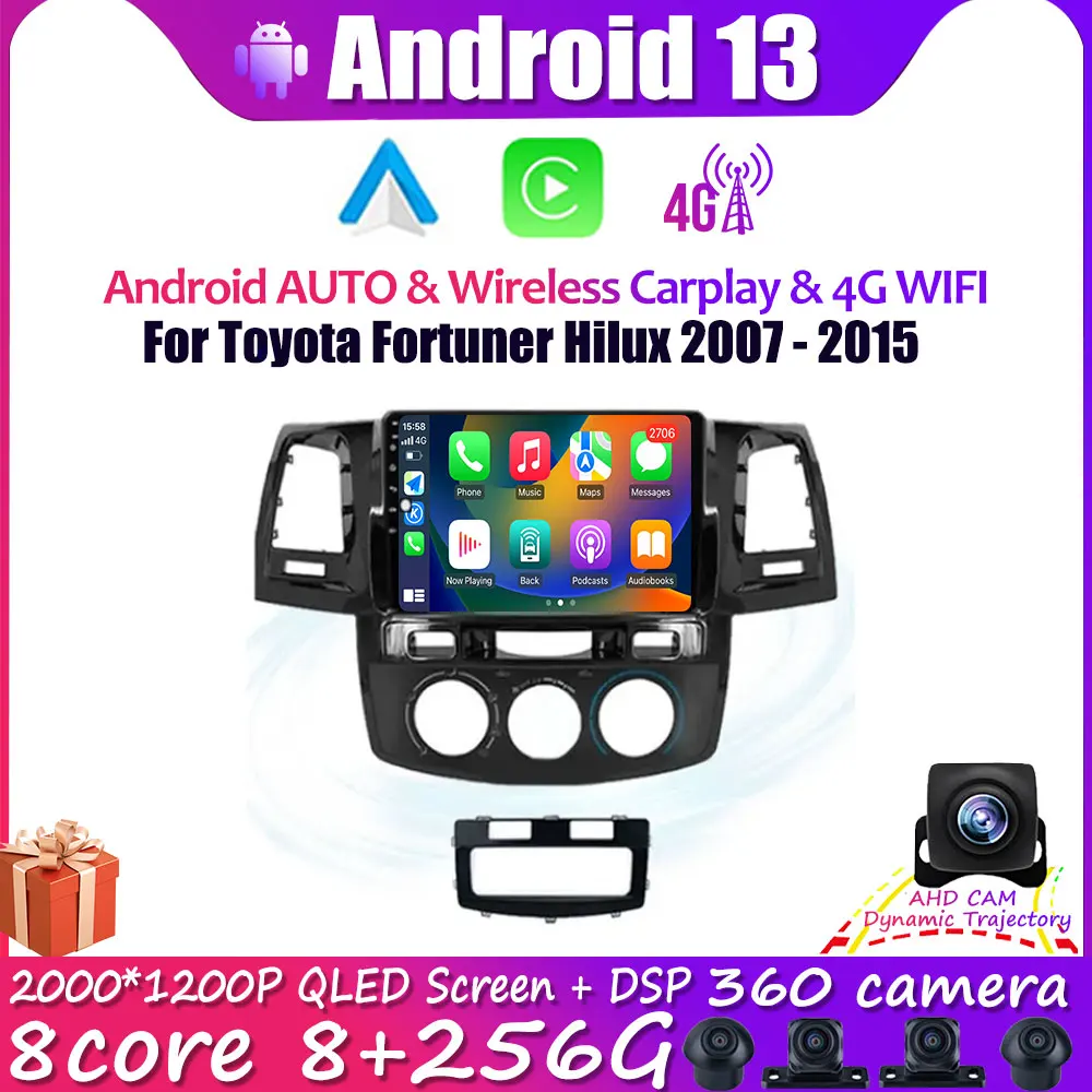 

9" Carplay For Toyota Fortuner Hilux 2007 2008 2012 2014 2015 MT Car Radio Multimedia Video GPS Navigation Android 13 Auto BT