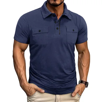 Polo da uomo estiva 2026 a maniche corte con risvolto e multitasche, stile utility