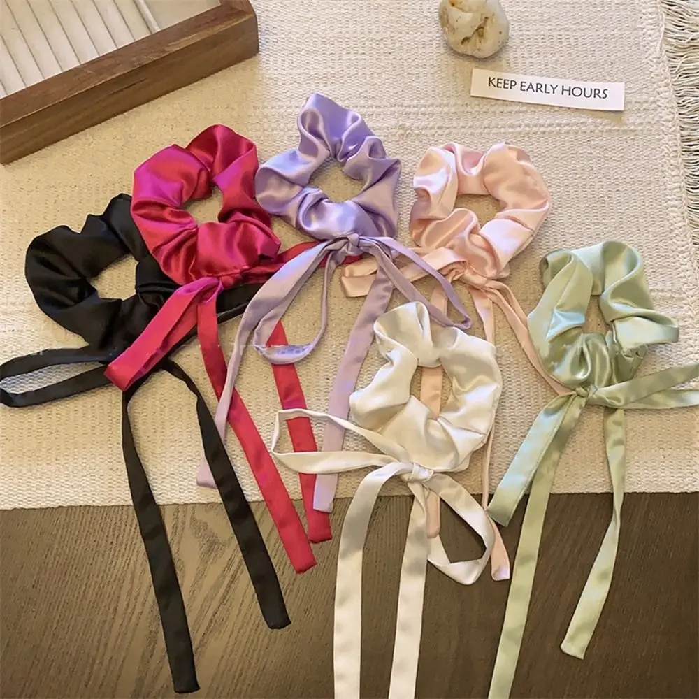 

Korean Balletcore Ribbon Silk Satin Bow Hair Tie Cute Girl Bowknot Large Intestine Hair Ring Ponytail Elastic Hair Rope