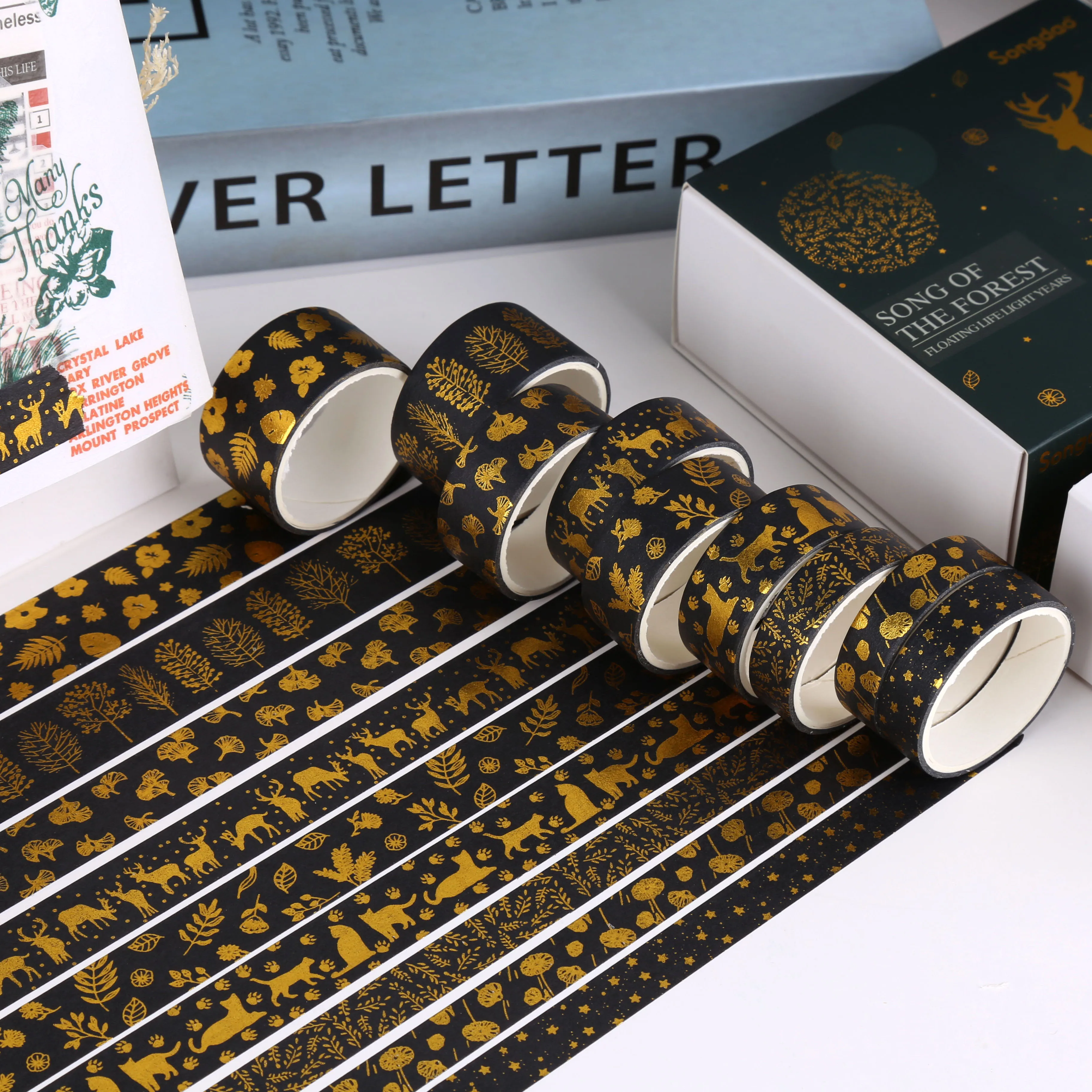 10pcs Floating Series Washi Tapes Set Gold Stamping Adhesive Masking Tape Diary Decoration Stickers A7562 2