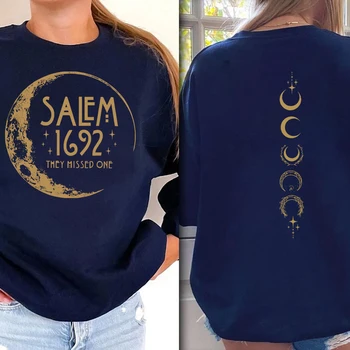 Retro Salem 1692 Sweatshirt Salem They Missed One Crewneck Shirt Vintage Halloween Hoodie Salem Massachusetts Long Sleeves Tops