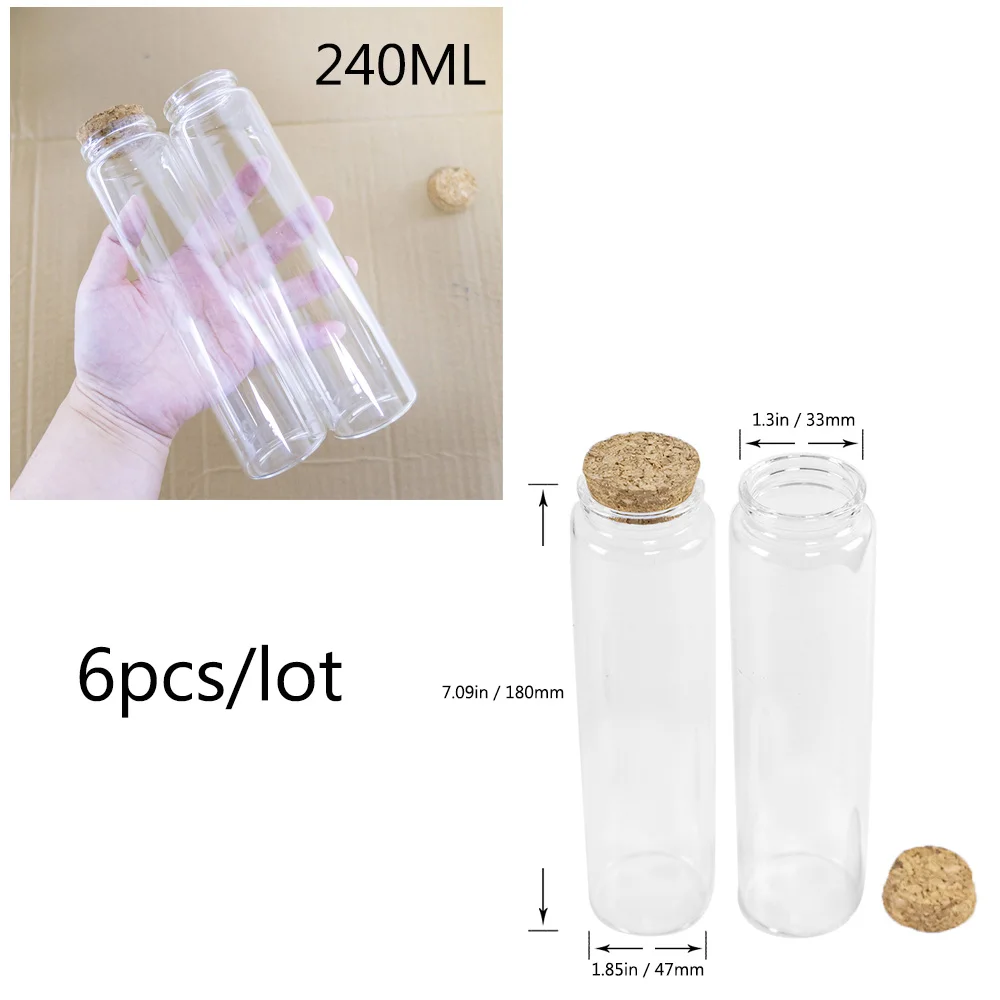 6pcs 50ml/60ml/80ml/90ml/100ml/120ml/150ml/200ml/240ml Glass Bottles With Corks Jars Vials Heatproof Eco-Friendly