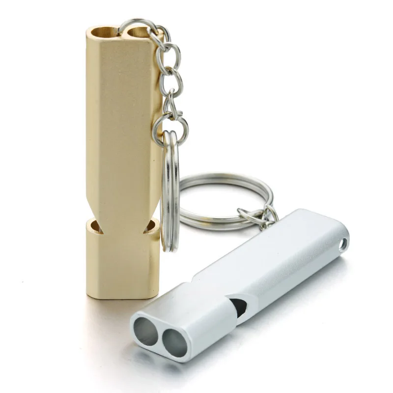 Stylish Whistle Keychain Customized Double Pipe High Decibel Outdoor Emergency Survival Engraved Logo Name Anti-lost EDC DK383