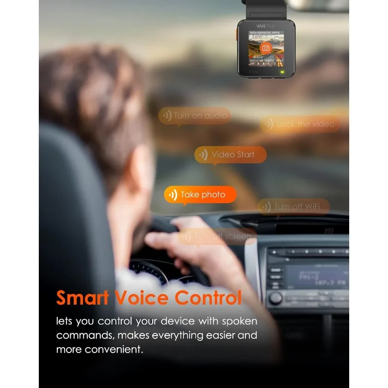 E1 Lite 1080P WiFi Mini Dash Cam with GPS and Speed, Free App, Voice Control Detachable Dash Camera, 24 Hours Parking Mode