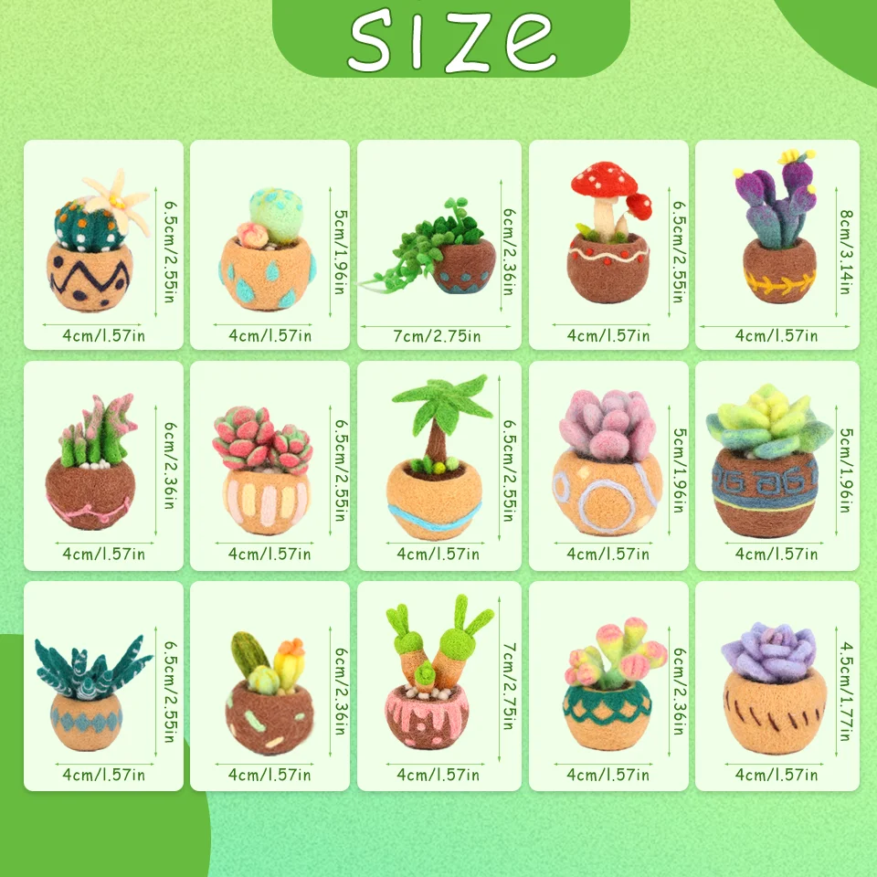 BUDDUR Succulent Potted Plant Wool Felting Kit With Instruction and Felting Needles Beginners DIY Handmade Craft Accessories