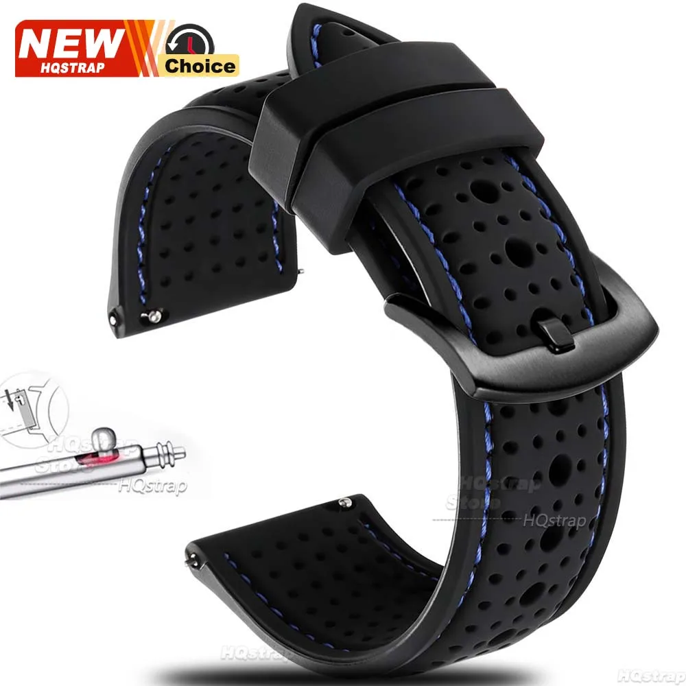 Enhanced Silicone Sport Watch Strap - Waterproof, Breathable, Quick Release with Colorful Stitching