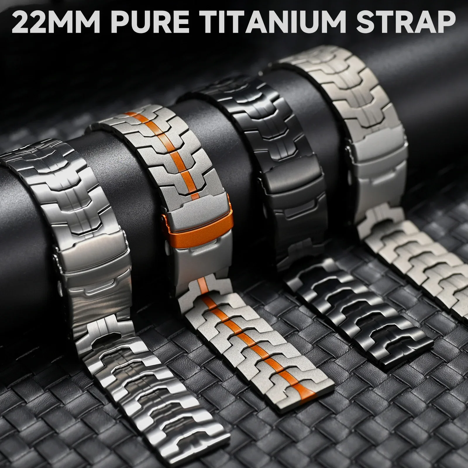 Luxury Titanium Watchband Bracelet, 22mm Strap