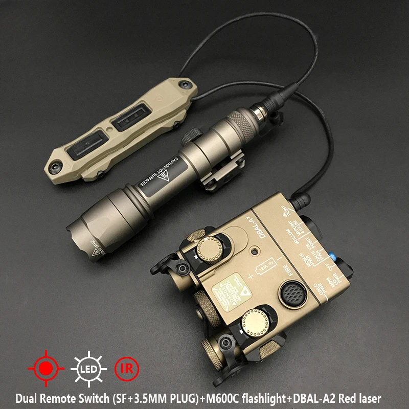 Tactical DBAL A2 Metal Red Dot Green IR Laser Sight Strobe Flashlight SF M600C M300 Hunting Weapon Light Dual Function Switch