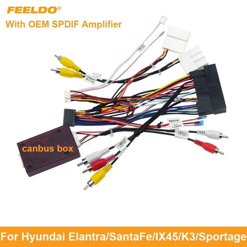 

FEELDO Car 16Pin Stereo Wiring Harness Support For Hyundai Elantra/SantaFe/IX45/K3/Sportage/Sorento With OEM SPDIF Amplifier