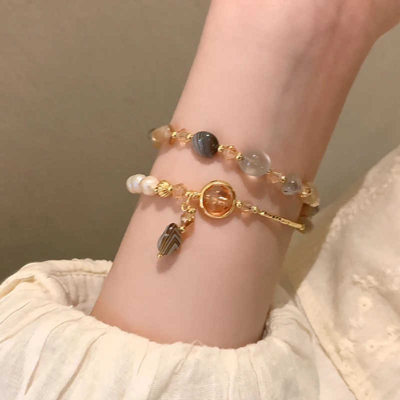 Doppellagige Natursteinperlen, Perlenmetall, mehrere Elemente, Armbänder für Damen, Sommer, 2025, süßes Accessoire, Trendschmuck – Detail 7