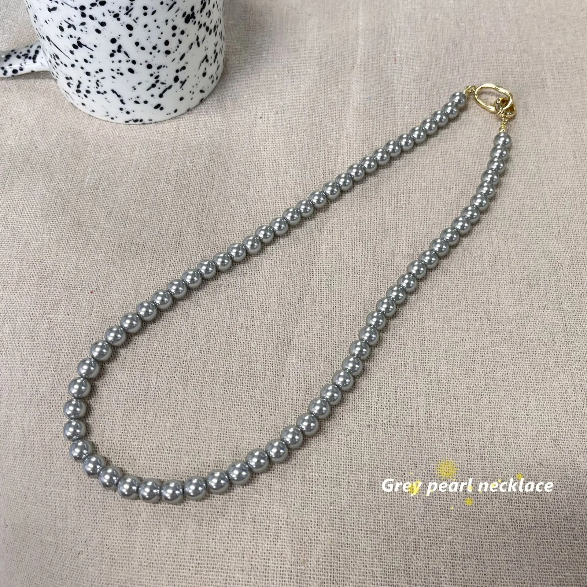 

YOUNGX Trendy 8MM Silver Gray Pearl Necklace Light Luxury Vintage Handmade Beaded Necklaces For Women Men Jewelry Gift