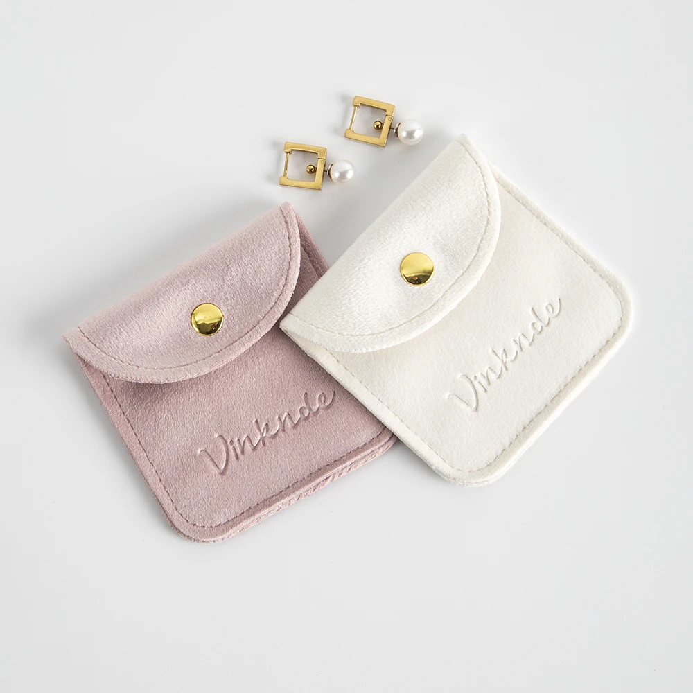 100Pcs Custom Jewelry Snap Bag Soft Velvet Button Pouch Jewellery Packaging Wedding Ring Earring Necklace Organizer Gift Display