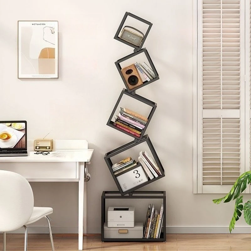 Modern Creative Iron Bookshelf Irregular Corner Standing Floor Storage Rack Simple Design Bookcase Living Room Corner Shelf