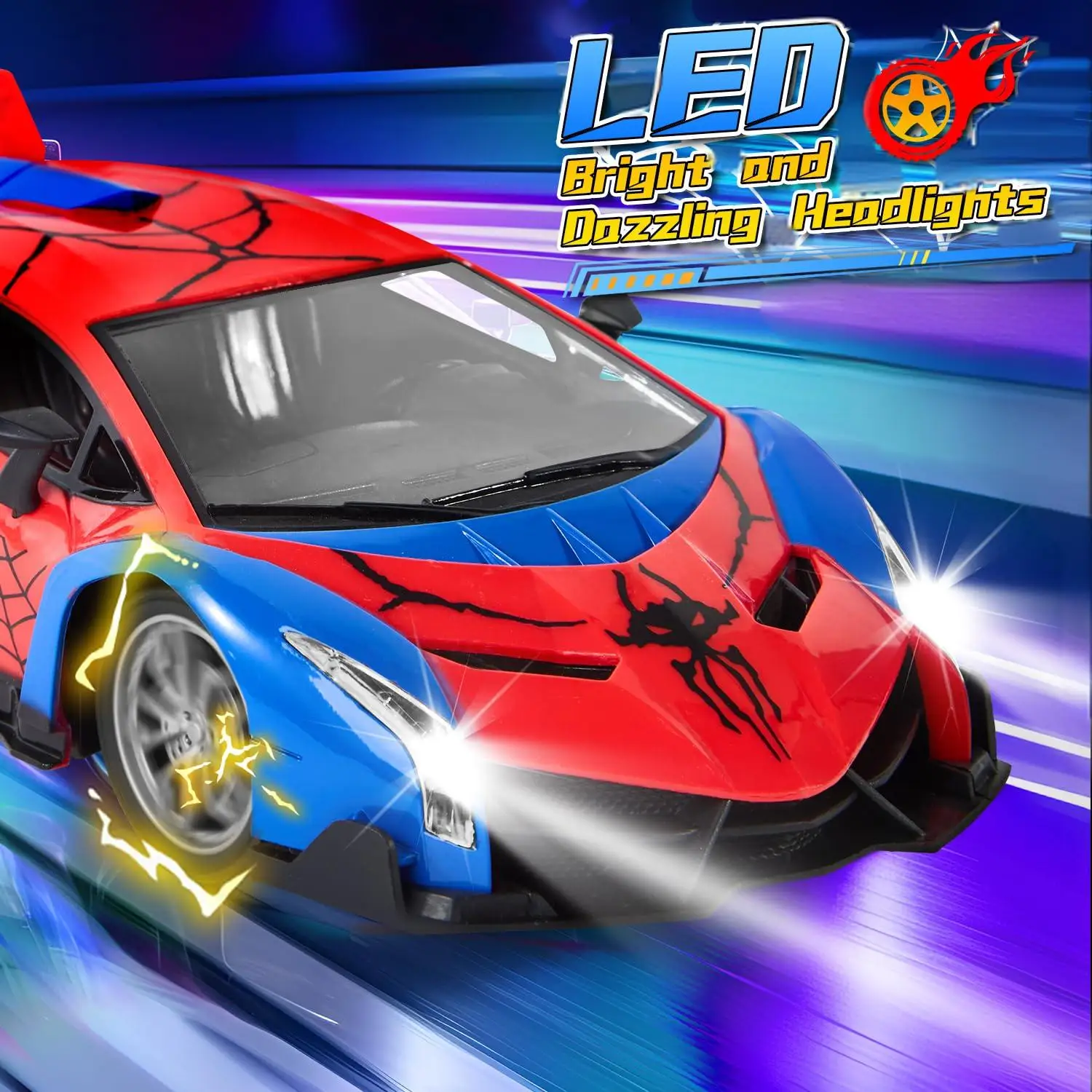 RC Supercar 2.4GHz Remote Control Car – Spider-Themed Racing Toy with Rechargeable Battery | High-Speed Gift for Boys 5