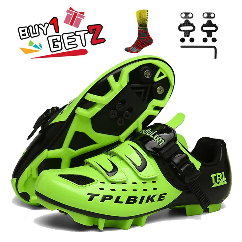 

Road Cycling Shoes Green Men With Anti-skid Spike MTB Bike Shoes Women Triathlon Outdoor Sports Self-locking Route Bicycle Shoes