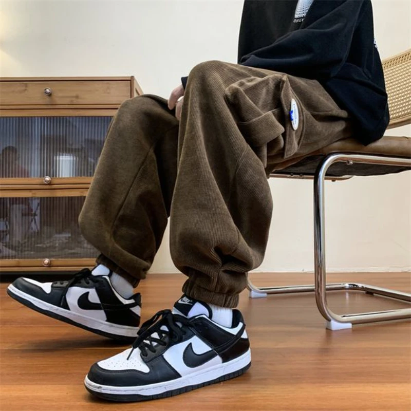 

Брюки-карго мужские вельветовые, рабочая одежда с большими карманами, на шнуровке, повседневные брюки-джоггеры, уличная одежда, комбинезоны, спортивные штаны, спортивный костюм