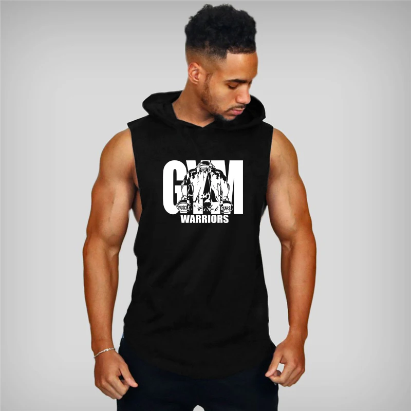 

Sigutan Gym Clothing Mens Bodybuilding Hooded Tank Top Cotton Sleeveless Vest Sweatshirt Fitness Workout Sportswear Tops Male