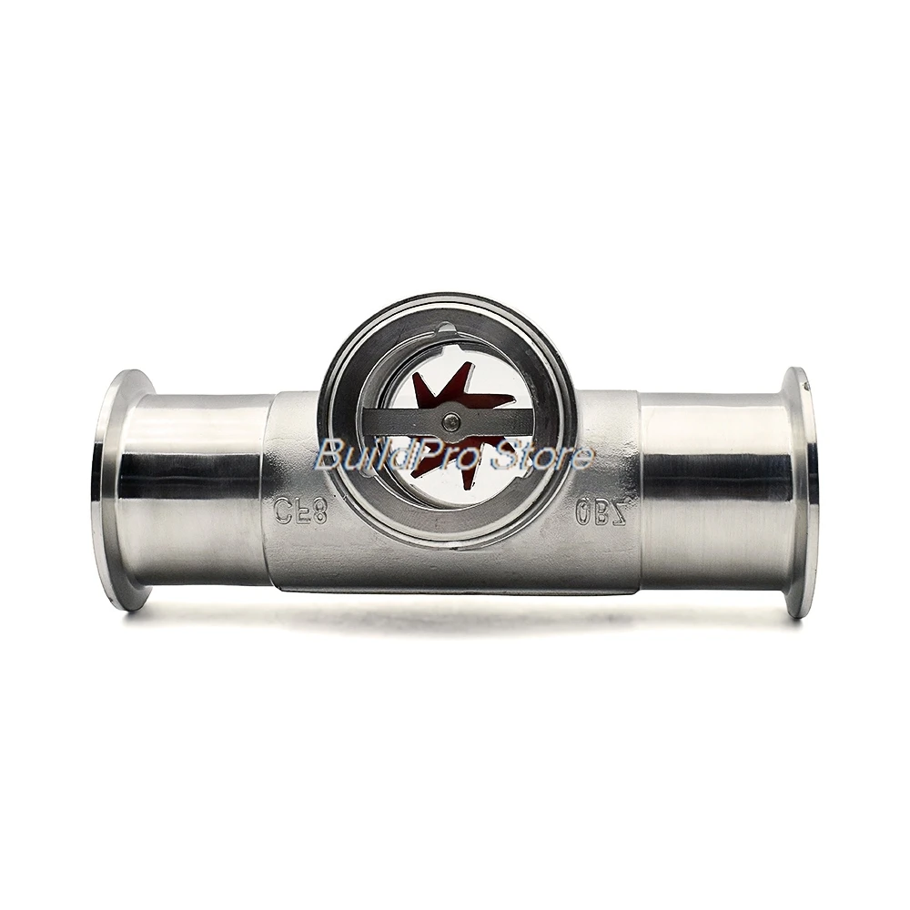 1.5"/2"304 Stainless Steel Window Flow Indicator with Impeller Observer,Three Clamp OD50.5-64mm, Flow Meter for Oil/Water/Liquid