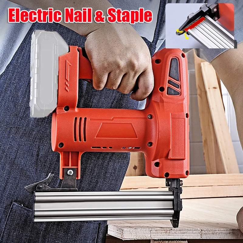 

21V Rechargeable Lithium Battery Electric Nail & Staple Kit 16Rows of F30 Nails Straight Nail Gun for Furniture Woodworking Tool
