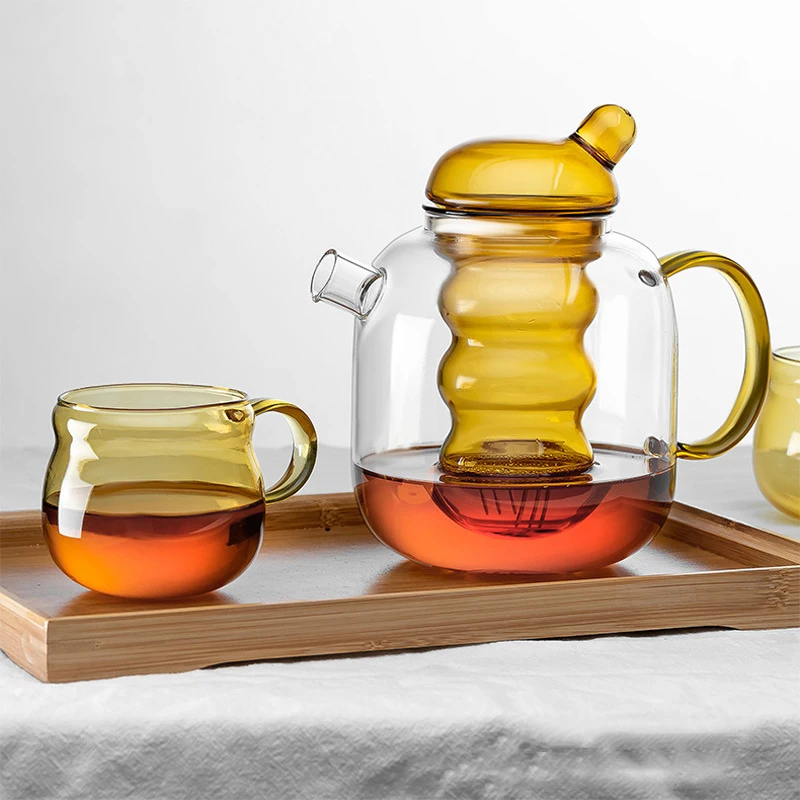 Description Picture 4 of itemJapanese Stained High Borosilicate Glass Tea Pot and Cup Set Can Fire Heating Kettle Big Capacity Filter Teapots Kung Fu Teaware